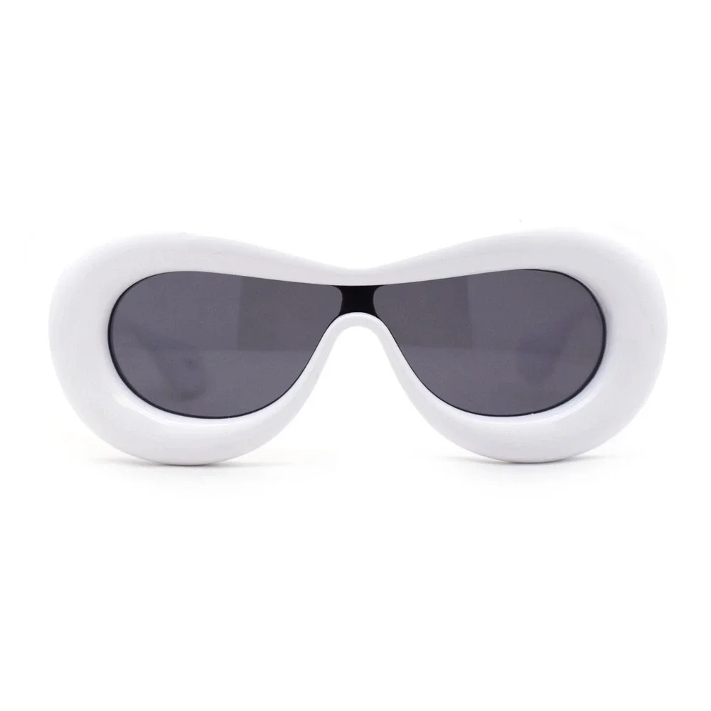 White Padded Futuristic Sunglasses Oversized Shield‎ Visor Chunky Frame Shades